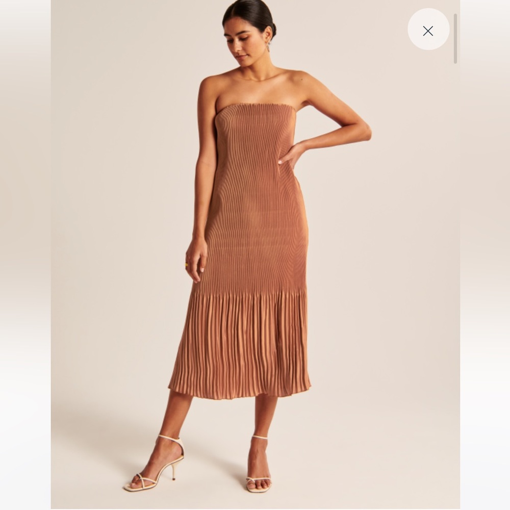 Abercrombie & Fitch Strapless Pleat Release Midi Dress,  XS, Color Paprika